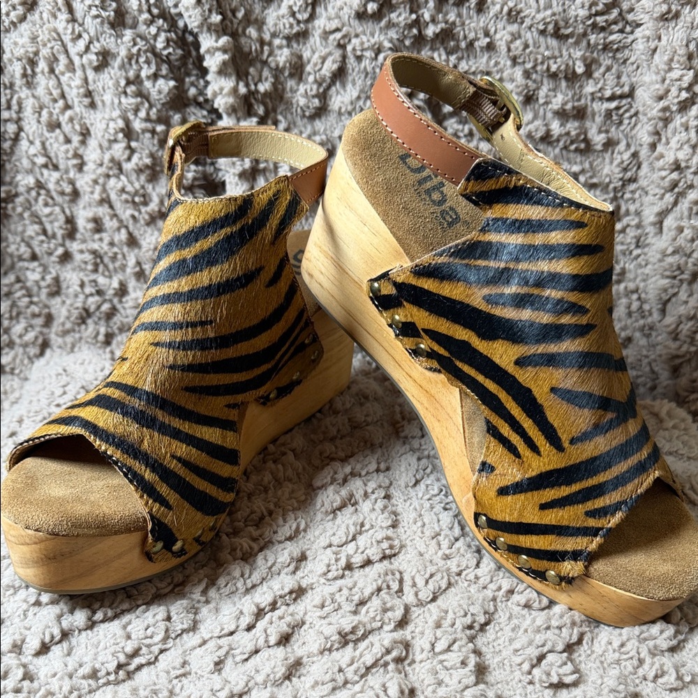 Diba Tan and Black Zebra Platform Sandals